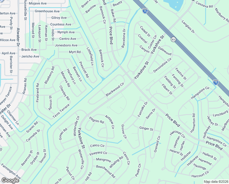map of restaurants, bars, coffee shops, grocery stores, and more near 1710 Blackwood Circle in North Port