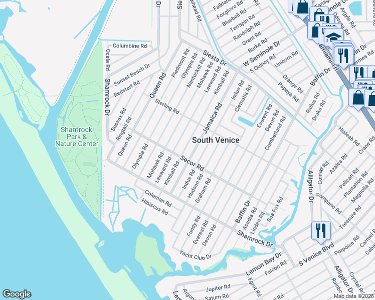 map of restaurants, bars, coffee shops, grocery stores, and more near 1161 Kimball Road in Venice