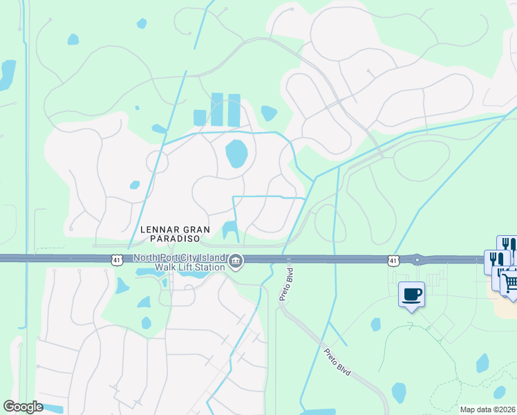 map of restaurants, bars, coffee shops, grocery stores, and more near 20189 Tesoro Drive in Venice
