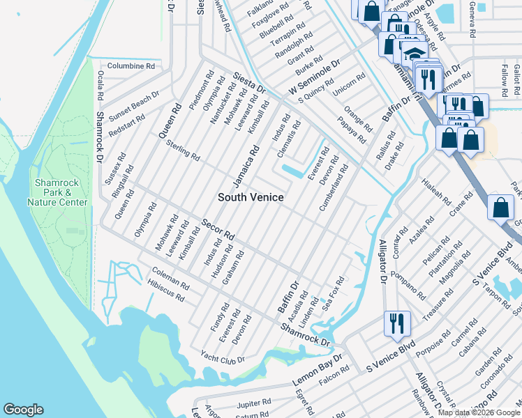 map of restaurants, bars, coffee shops, grocery stores, and more near 980 Graham Road in Venice