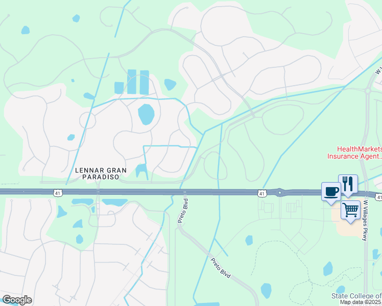 map of restaurants, bars, coffee shops, grocery stores, and more near 20138 Benissimo Drive in Venice