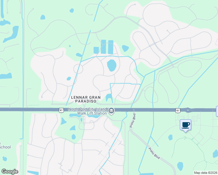 map of restaurants, bars, coffee shops, grocery stores, and more near 13238 Famiglia Drive in Venice