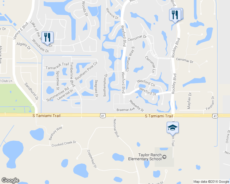 map of restaurants, bars, coffee shops, grocery stores, and more near 126 Braemar Avenue in Venice