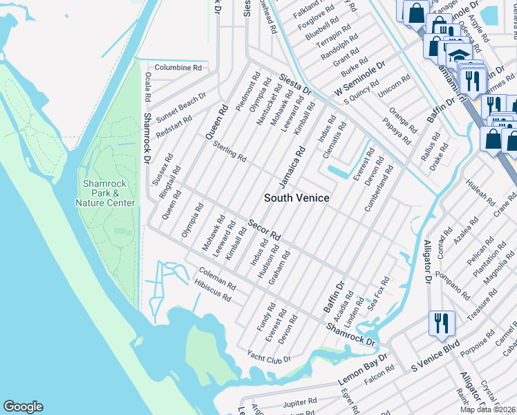 map of restaurants, bars, coffee shops, grocery stores, and more near 1161 Kimball Road in Venice