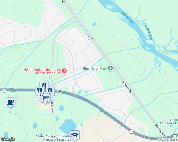 map of restaurants, bars, coffee shops, grocery stores, and more near 11590 Tapestry Lane in Venice