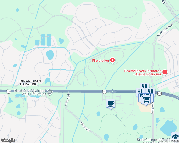 map of restaurants, bars, coffee shops, grocery stores, and more near 20178 Lagente Circle in Venice