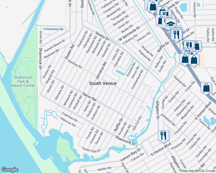 map of restaurants, bars, coffee shops, grocery stores, and more near 980 Graham Road in Venice