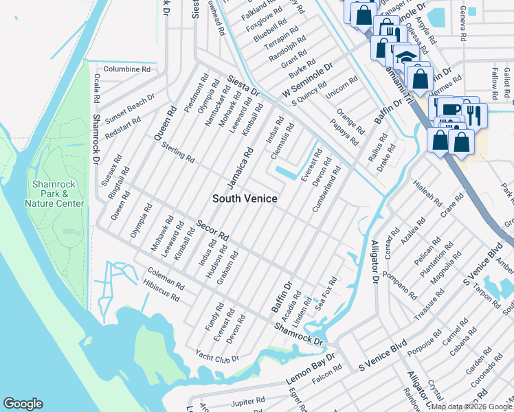 map of restaurants, bars, coffee shops, grocery stores, and more near 980 Graham Road in Venice