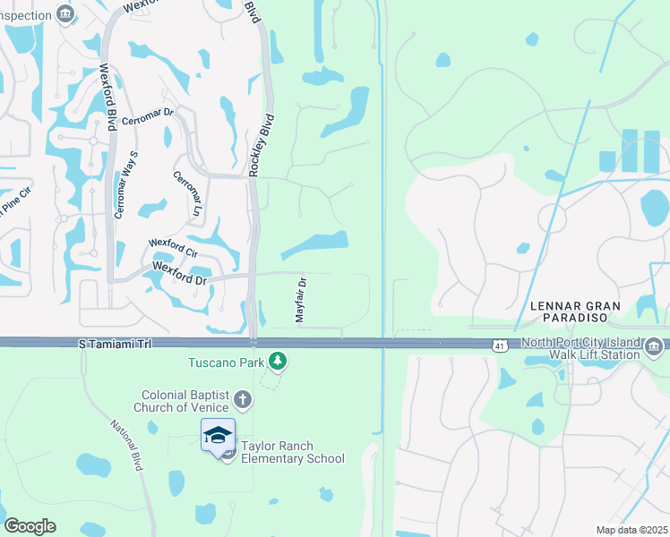 map of restaurants, bars, coffee shops, grocery stores, and more near 539 Wexford Drive in Venice