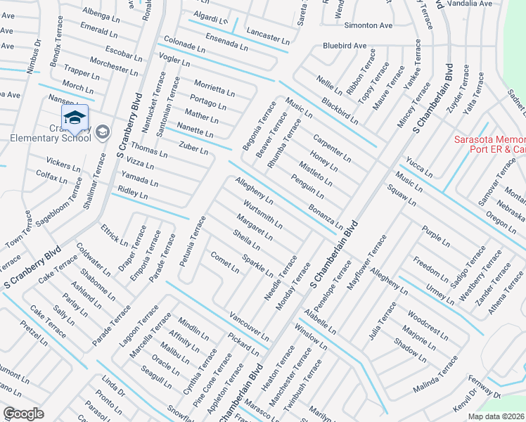 map of restaurants, bars, coffee shops, grocery stores, and more near 2412 Wurtsmith Lane in North Port