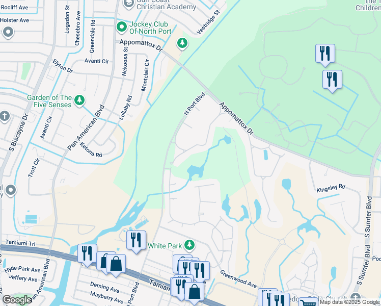 map of restaurants, bars, coffee shops, grocery stores, and more near 3718 Lakewood Boulevard in North Port
