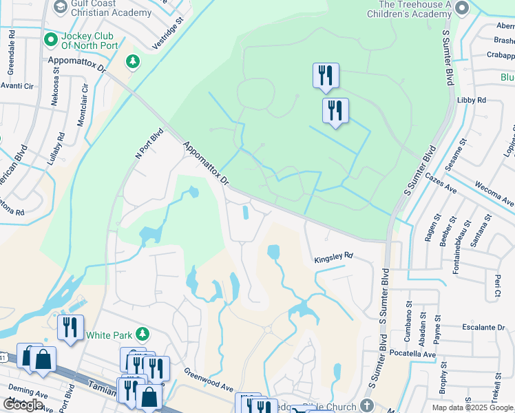 map of restaurants, bars, coffee shops, grocery stores, and more near 4186 Fairway Court in North Port