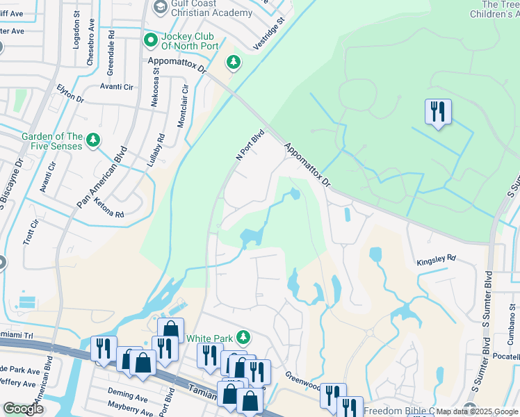 map of restaurants, bars, coffee shops, grocery stores, and more near 3718 Lakewood Boulevard in North Port