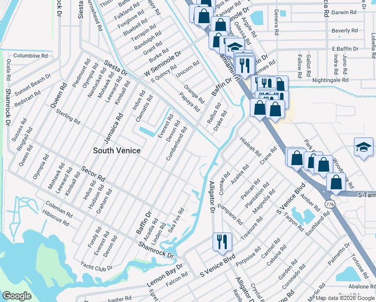 map of restaurants, bars, coffee shops, grocery stores, and more near 572 Linden Road in Venice
