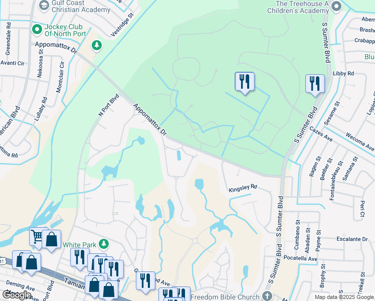 map of restaurants, bars, coffee shops, grocery stores, and more near 4186 Fairway Court in North Port