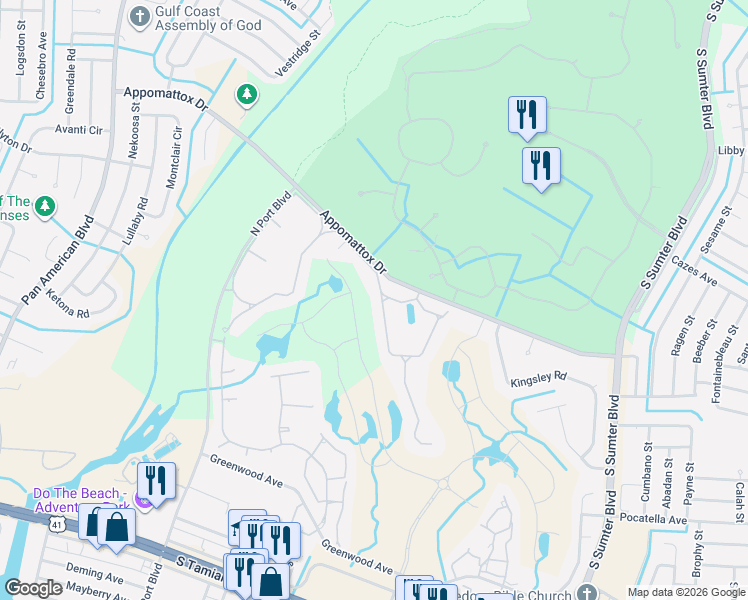 map of restaurants, bars, coffee shops, grocery stores, and more near 3993 Fairway Drive in North Port