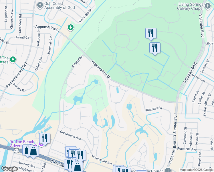 map of restaurants, bars, coffee shops, grocery stores, and more near 3993 Fairway Drive in North Port