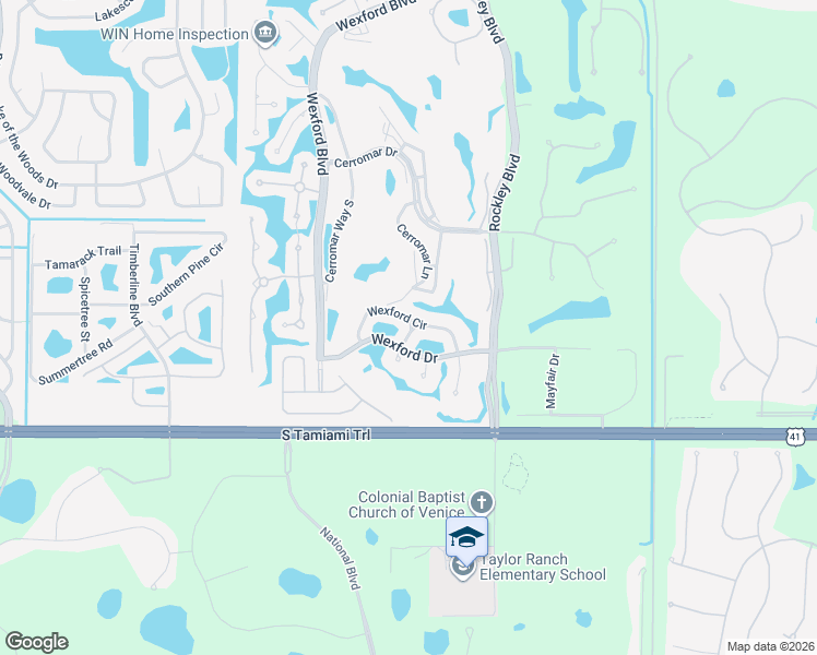 map of restaurants, bars, coffee shops, grocery stores, and more near 433 Wexford Circle in Venice