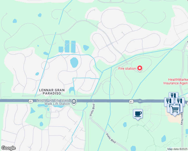 map of restaurants, bars, coffee shops, grocery stores, and more near 20241 Benissimo Drive in Venice