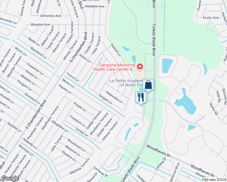 map of restaurants, bars, coffee shops, grocery stores, and more near 1318 Saracen Lane in North Port