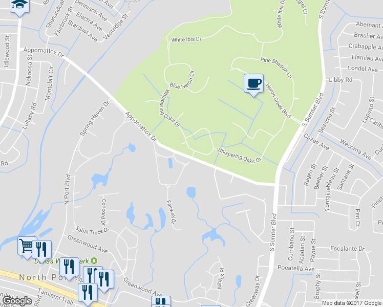 map of restaurants, bars, coffee shops, grocery stores, and more near 5599 Hidden Oak Court in North Port
