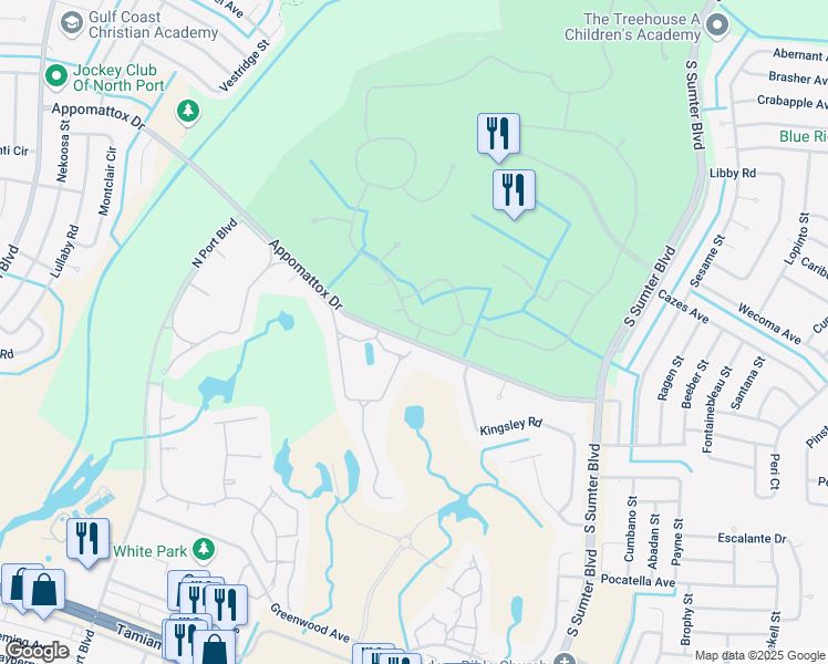 map of restaurants, bars, coffee shops, grocery stores, and more near 5599 Hidden Oak Court in North Port