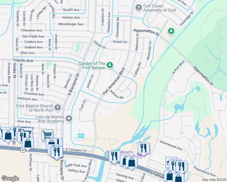map of restaurants, bars, coffee shops, grocery stores, and more near 4661 Nekoosa Street in North Port