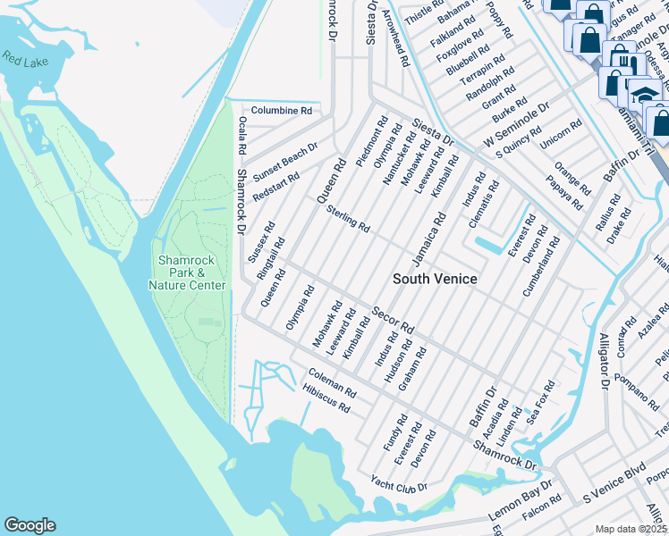 map of restaurants, bars, coffee shops, grocery stores, and more near 1288 Olympia Road in Venice