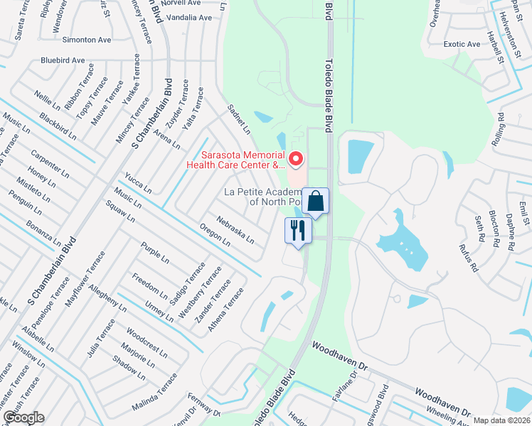 map of restaurants, bars, coffee shops, grocery stores, and more near 1241 Nora Lane in North Port