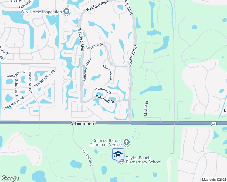 map of restaurants, bars, coffee shops, grocery stores, and more near 451 Wexford Circle in Venice