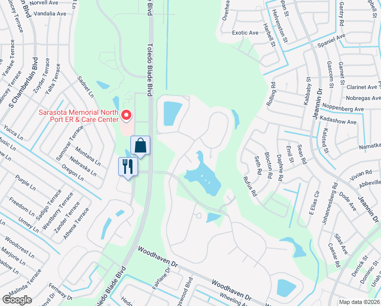 map of restaurants, bars, coffee shops, grocery stores, and more near 2422 Silver Palm Road in North Port