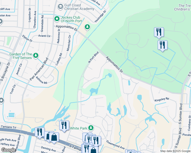 map of restaurants, bars, coffee shops, grocery stores, and more near 3665 Lakewood Boulevard in North Port