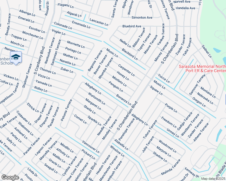 map of restaurants, bars, coffee shops, grocery stores, and more near 2318 Bonanza Lane in North Port