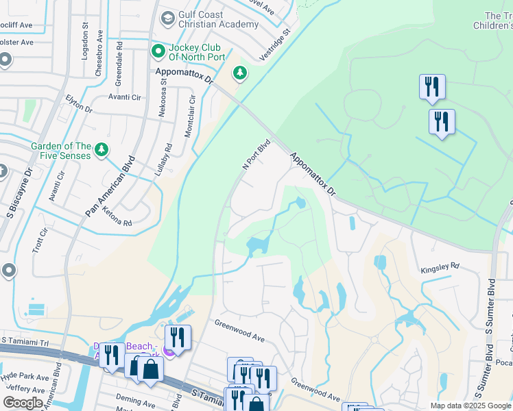map of restaurants, bars, coffee shops, grocery stores, and more near 3665 Lakewood Boulevard in North Port