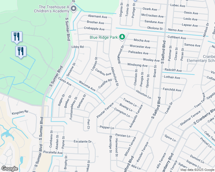 map of restaurants, bars, coffee shops, grocery stores, and more near 3432 Cunliffe Road in North Port