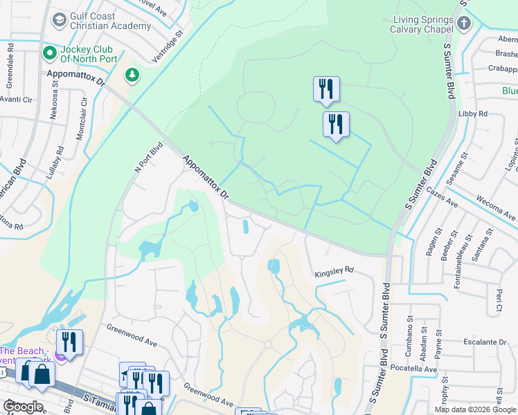 map of restaurants, bars, coffee shops, grocery stores, and more near 5599 Hidden Oak Court in North Port