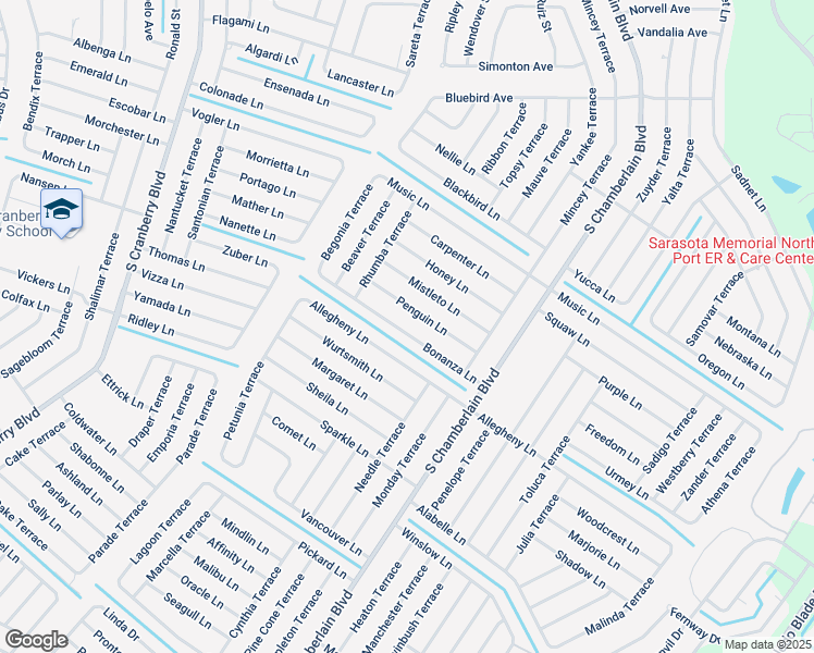 map of restaurants, bars, coffee shops, grocery stores, and more near 2318 Bonanza Lane in North Port