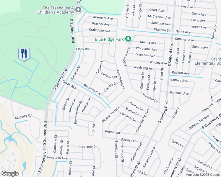 map of restaurants, bars, coffee shops, grocery stores, and more near 3432 Cunliffe Road in North Port