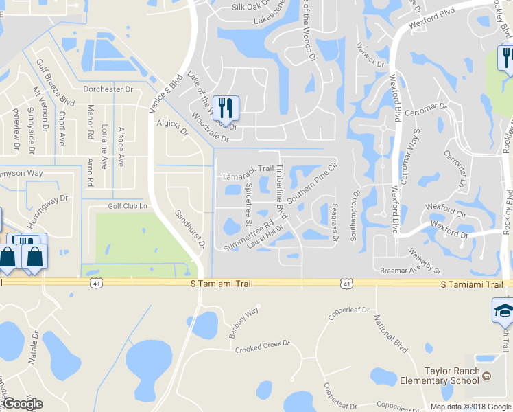 map of restaurants, bars, coffee shops, grocery stores, and more near 4914 Pepperwood Place in Venice