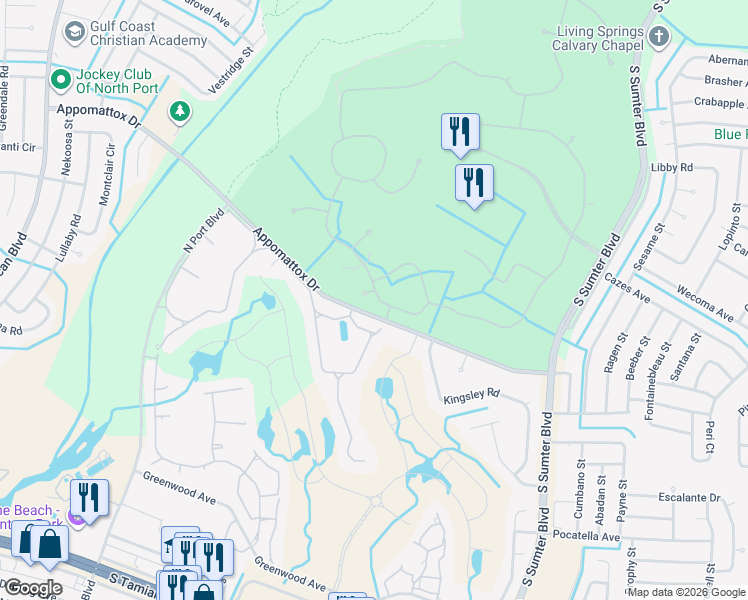 map of restaurants, bars, coffee shops, grocery stores, and more near 5599 Hidden Oak Court in North Port