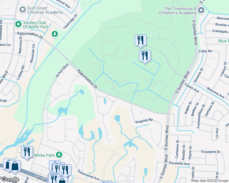 map of restaurants, bars, coffee shops, grocery stores, and more near 5599 Hidden Oak Court in North Port