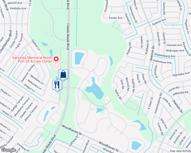 map of restaurants, bars, coffee shops, grocery stores, and more near 1885 Silver Palm Road in North Port