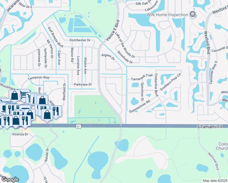 map of restaurants, bars, coffee shops, grocery stores, and more near 117 Paddington Road in Venice
