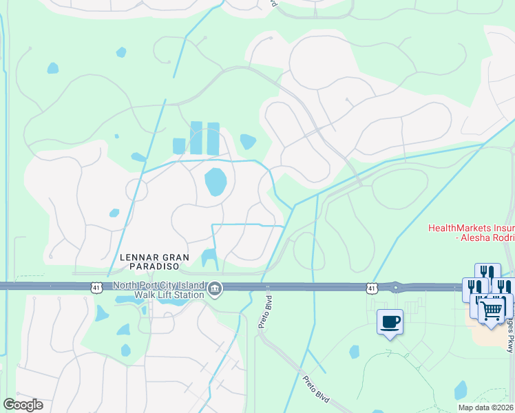 map of restaurants, bars, coffee shops, grocery stores, and more near 20305 Benissimo Drive in Venice