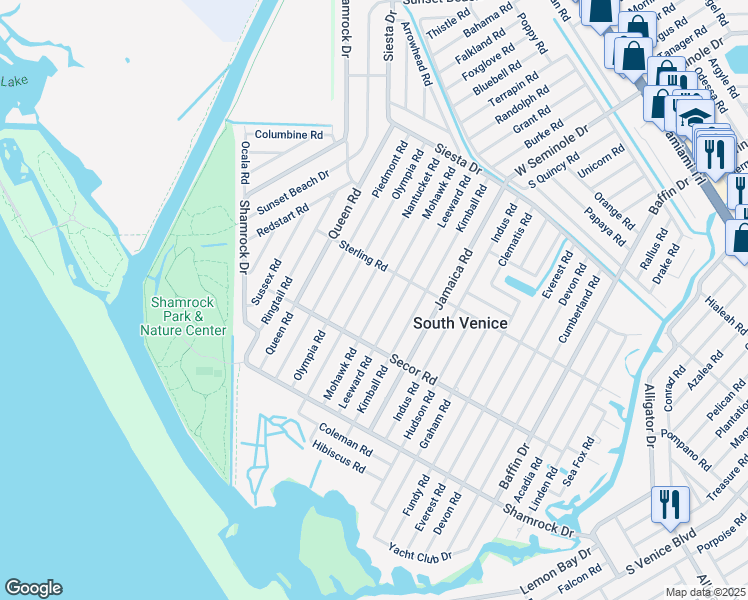 map of restaurants, bars, coffee shops, grocery stores, and more near 1188 Mohawk Road in Venice