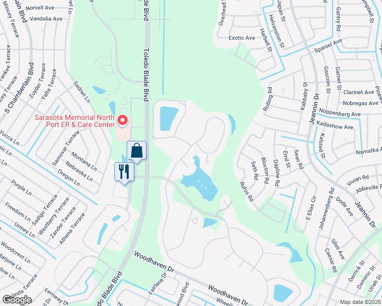 map of restaurants, bars, coffee shops, grocery stores, and more near 2422 Silver Palm Road in North Port