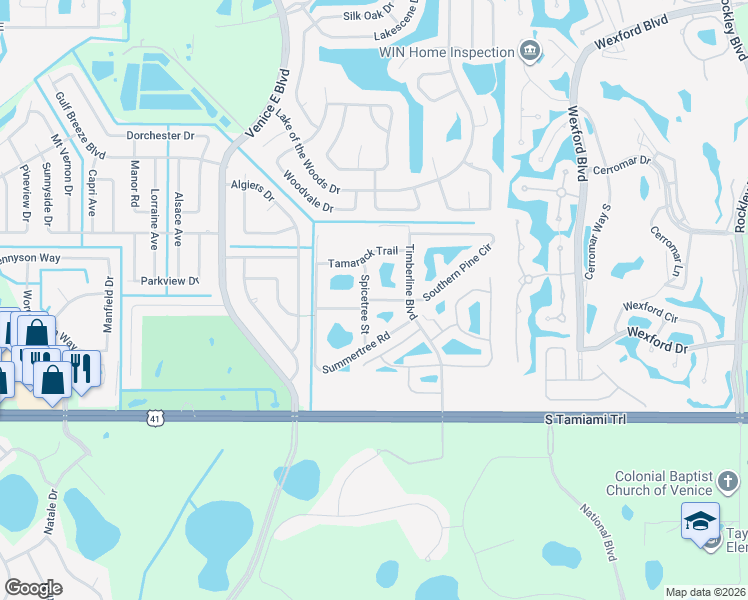 map of restaurants, bars, coffee shops, grocery stores, and more near 4915 Pepperwood Place in Venice