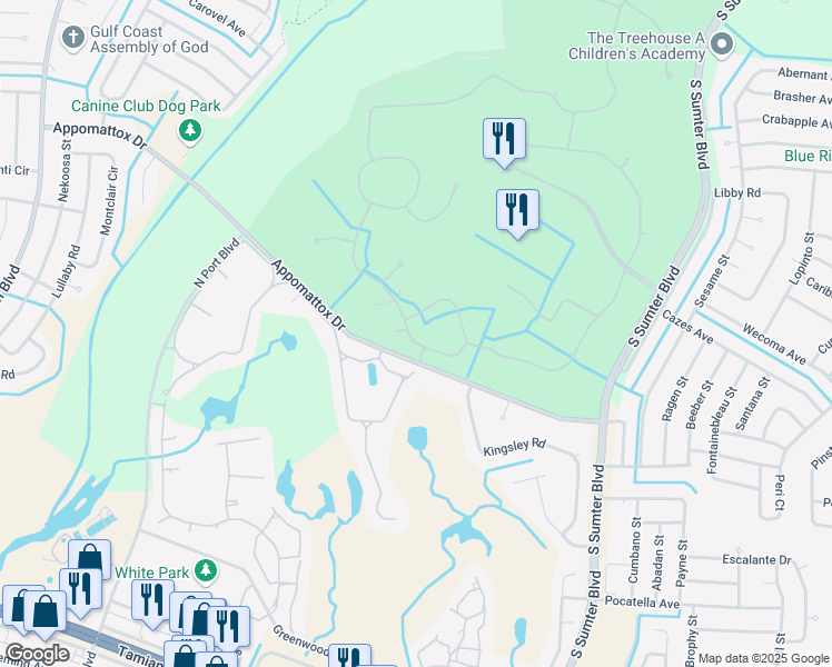 map of restaurants, bars, coffee shops, grocery stores, and more near 4776 Whispering Oaks Drive in North Port