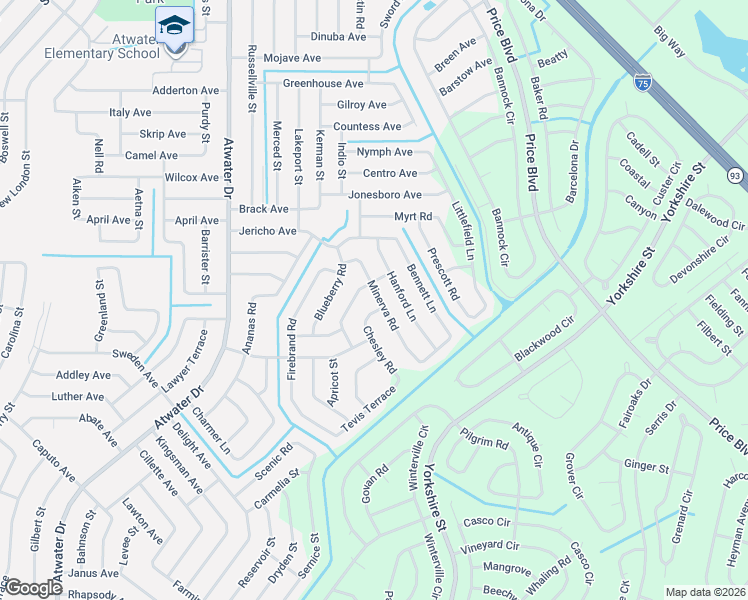 map of restaurants, bars, coffee shops, grocery stores, and more near 2267 Minerva Road in North Port