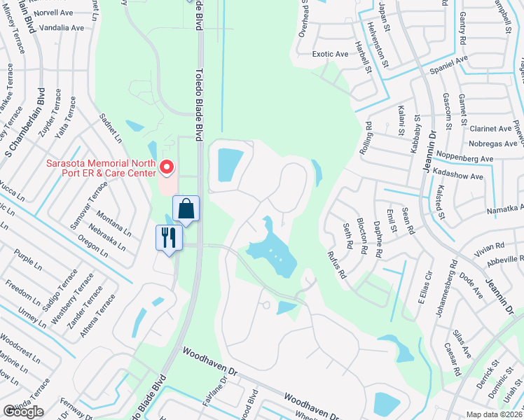 map of restaurants, bars, coffee shops, grocery stores, and more near 2422 Silver Palm Road in North Port